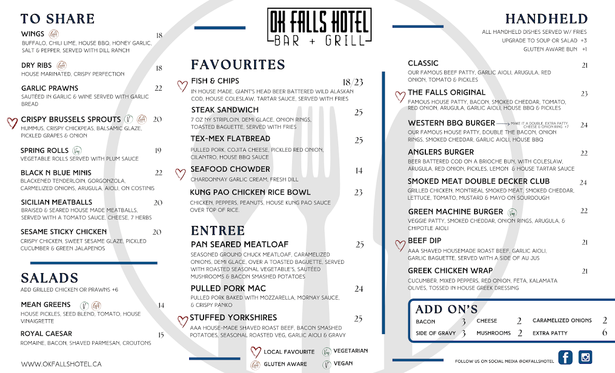Menu, Ok Falls Hotel Bar & Grill