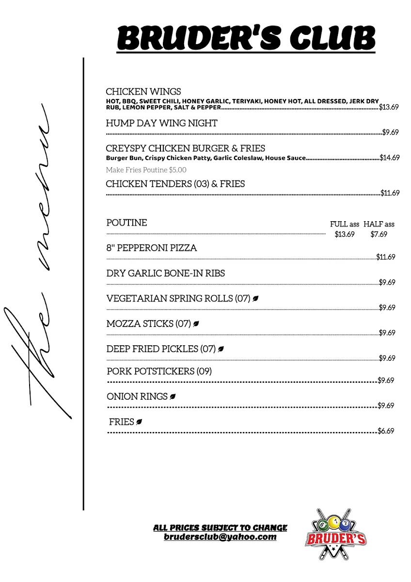 Menu, Bruder's Club