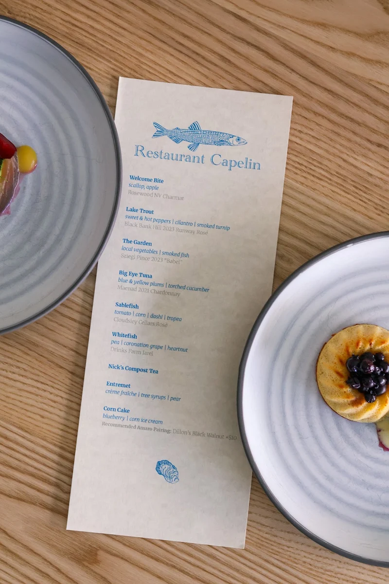 Menu, Restaurant Capelin