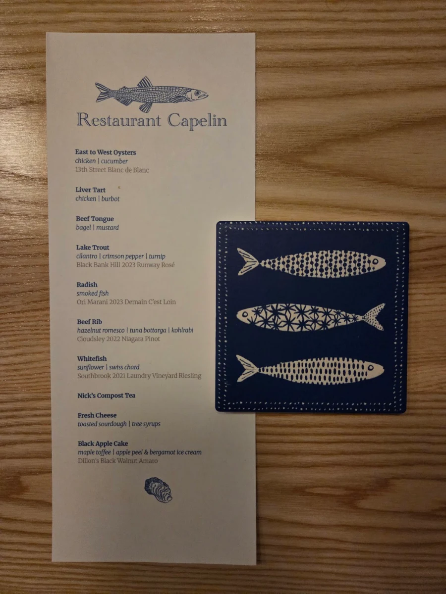 Menu, Restaurant Capelin