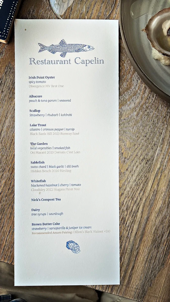 Menu, Restaurant Capelin