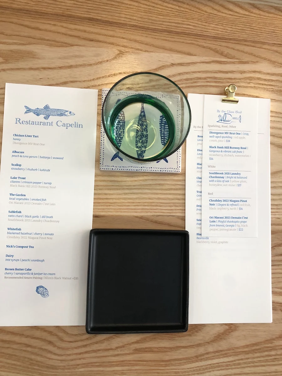 Menu, Restaurant Capelin