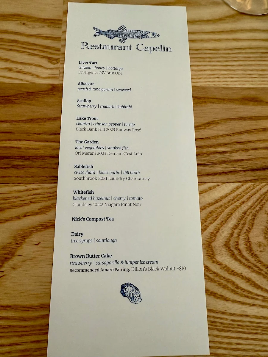 Menu, Restaurant Capelin