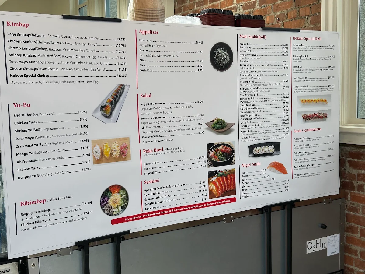 Menu, Hokuto Sushi & K-Kimbap