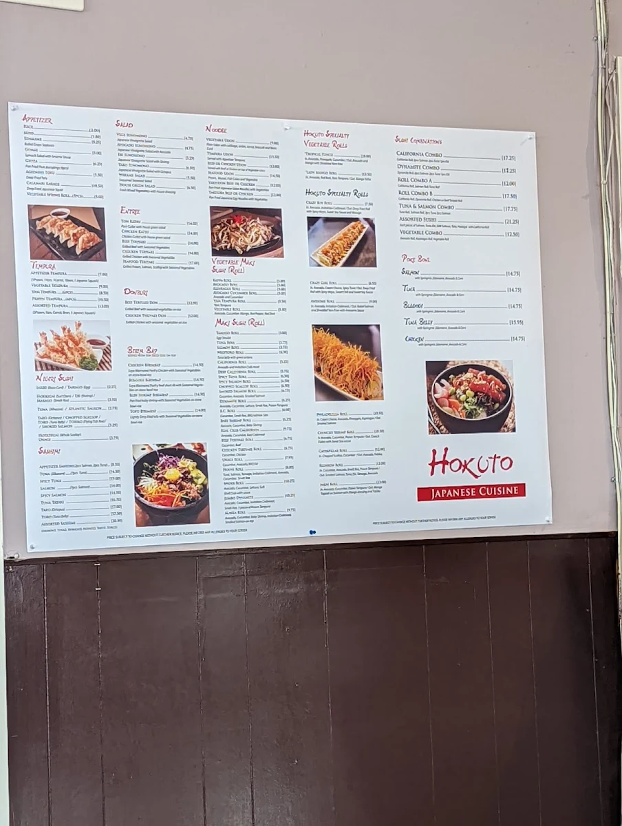 Menu, Hokuto Sushi & K-Kimbap