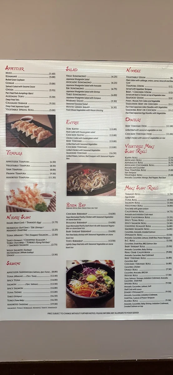 Menu, Hokuto Sushi & K-Kimbap