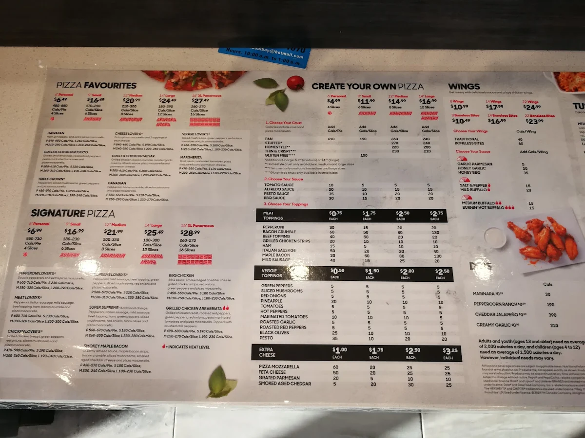 Menu, Pizza Hut