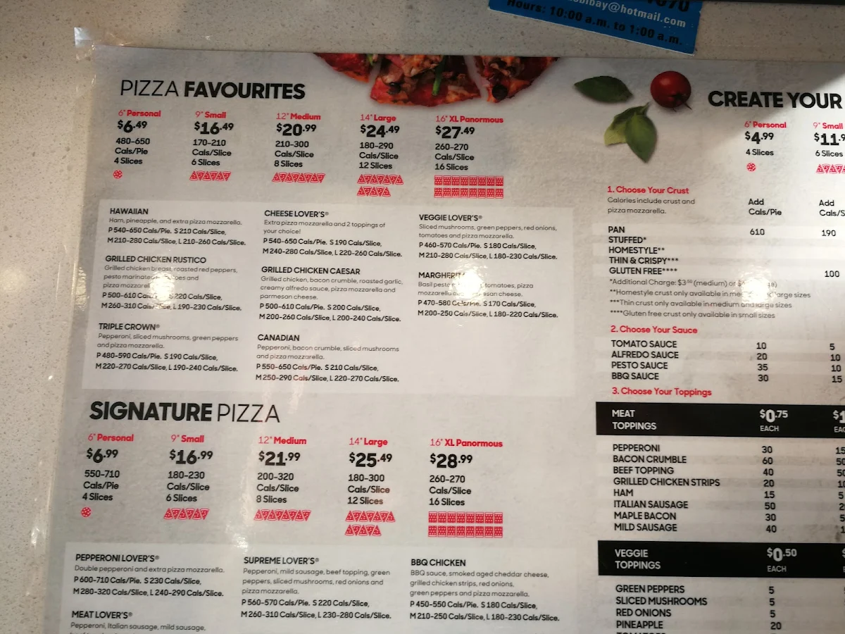 Menu, Pizza Hut