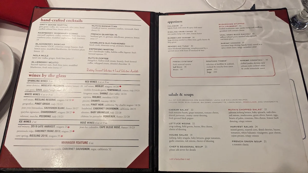 Menu, Ruth's Chris Steak House