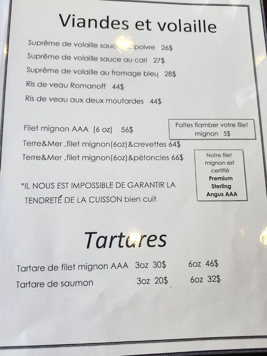 Menu, Restaurant Le St-Antoine Ste-Flore