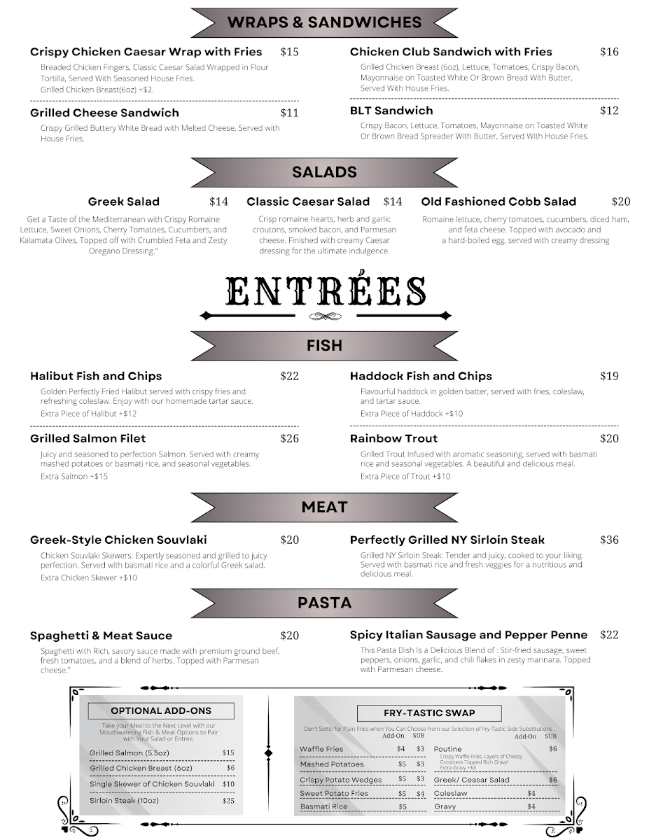 Menu, Carbon Bar and Grill