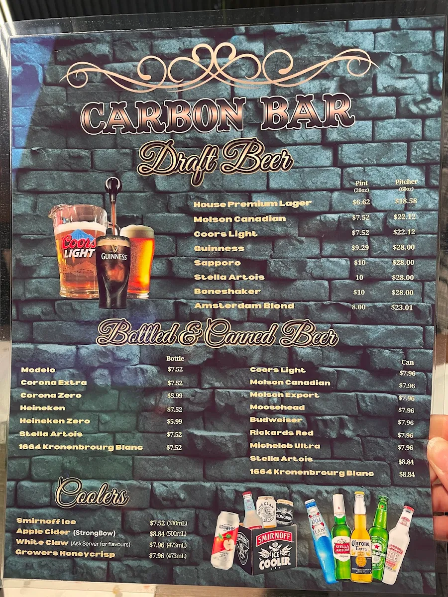 Menu, Carbon Bar and Grill