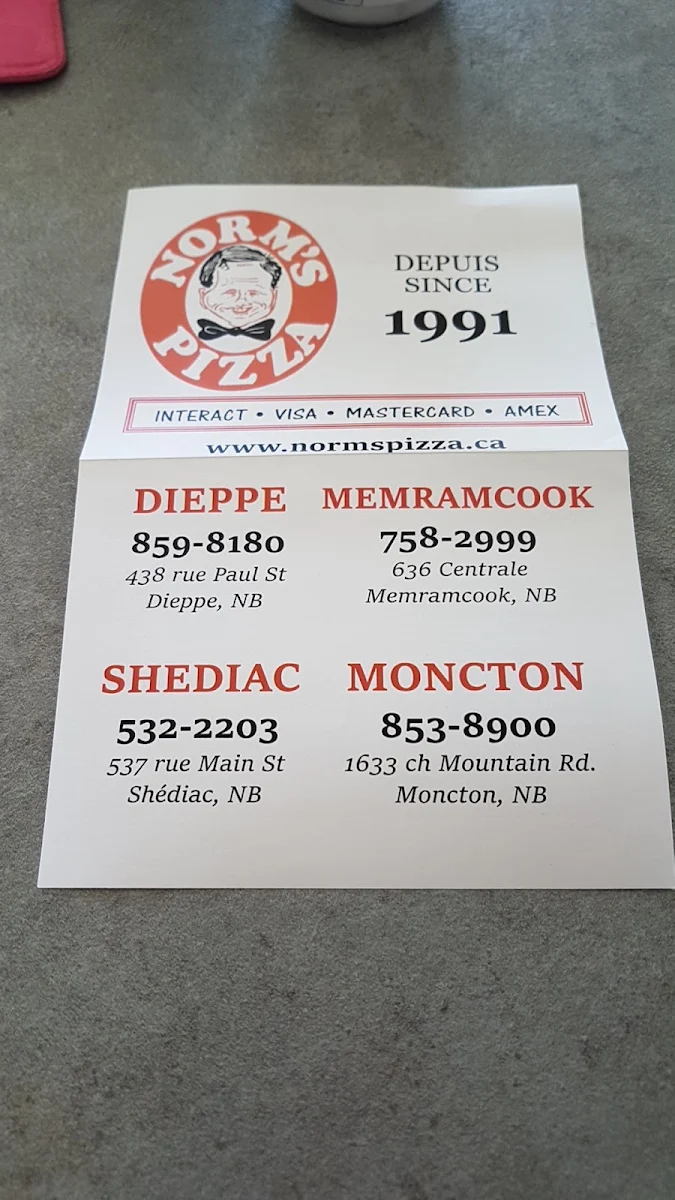Menu, Atlantic Pizza and Juice Harbour - Moncton
