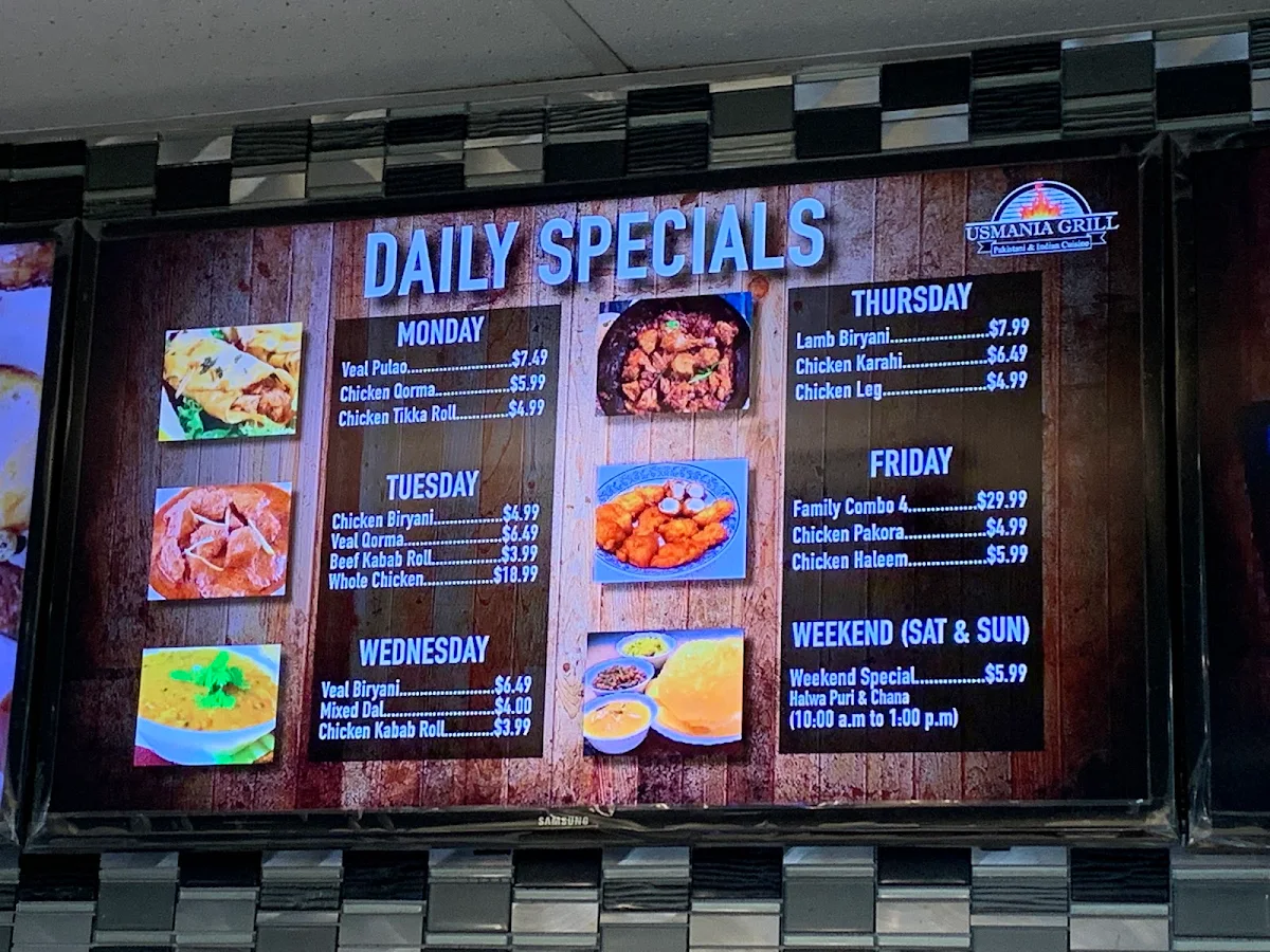 Menu, Usmania Grill