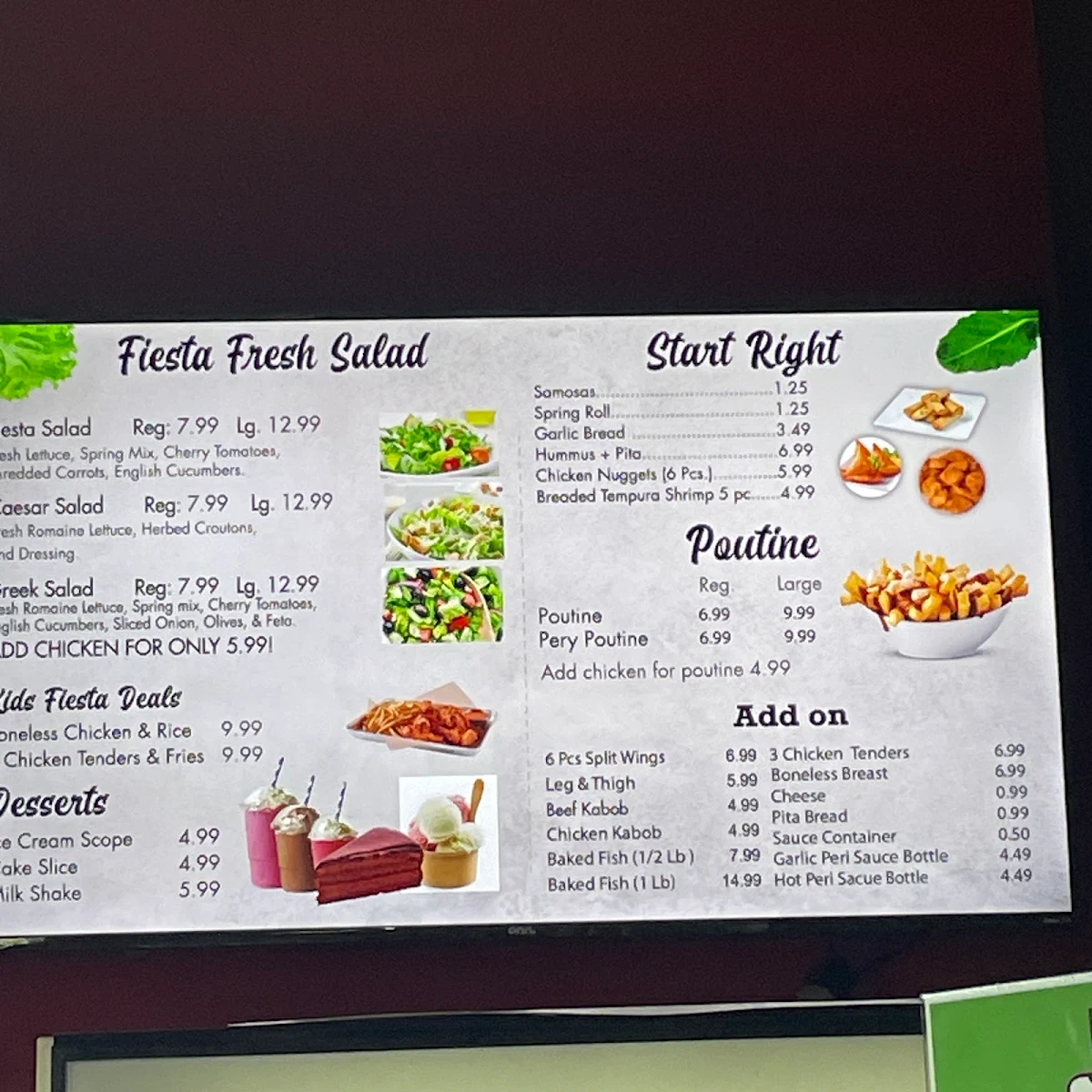 Menu, Chick Fiesta