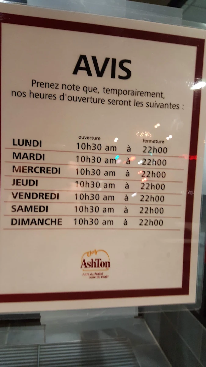Menu, Chez Ashton