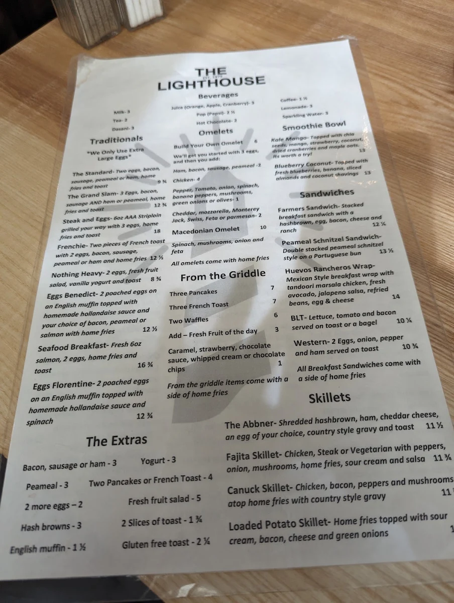 Menu, The Lighthouse Restaurant