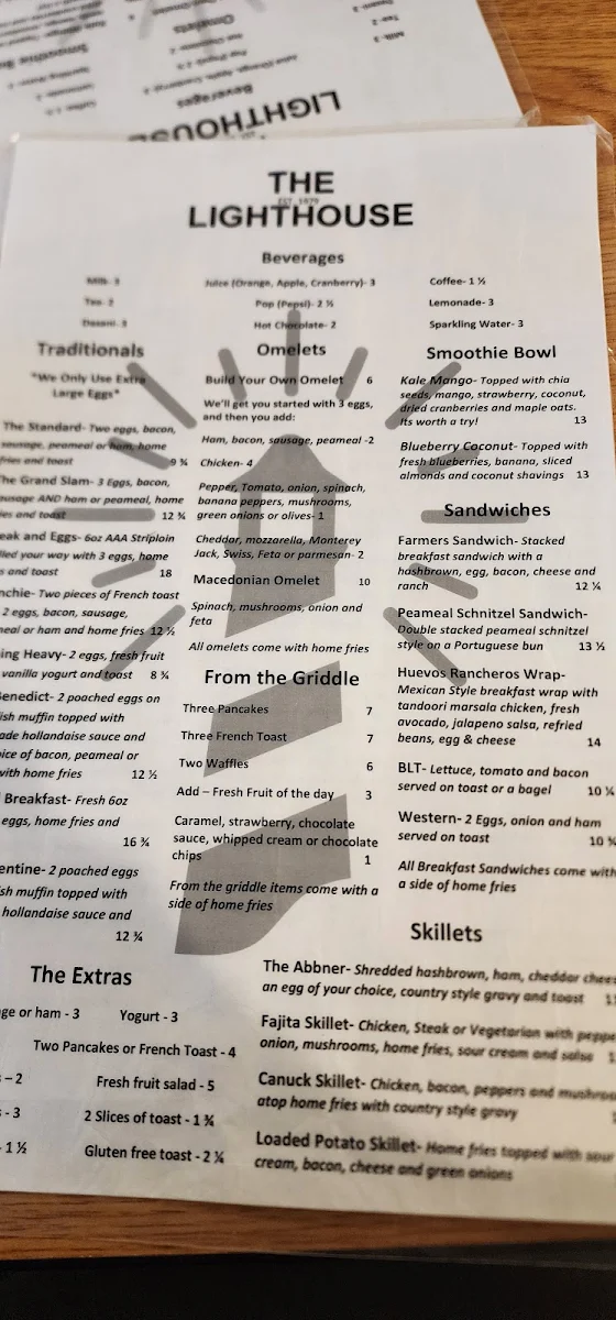 Menu, The Lighthouse Restaurant