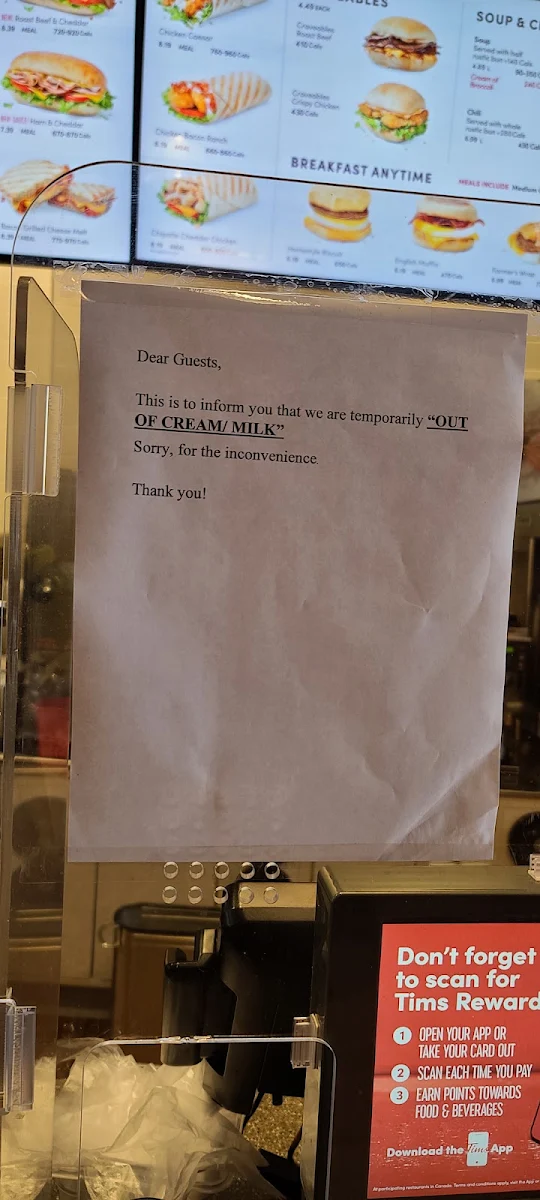 Menu, Tim Hortons