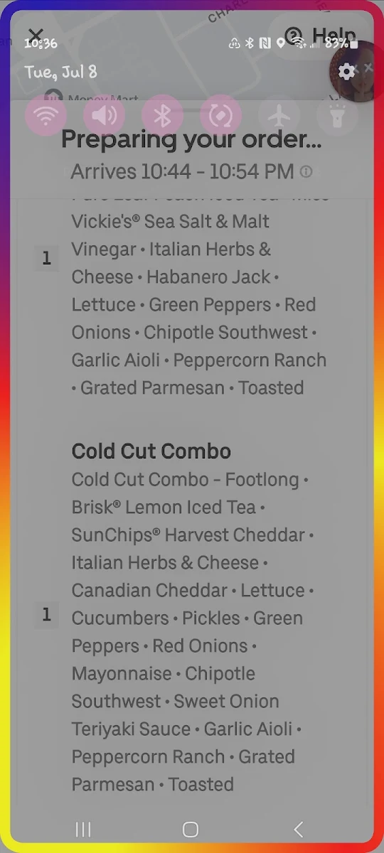 Menu, Subway