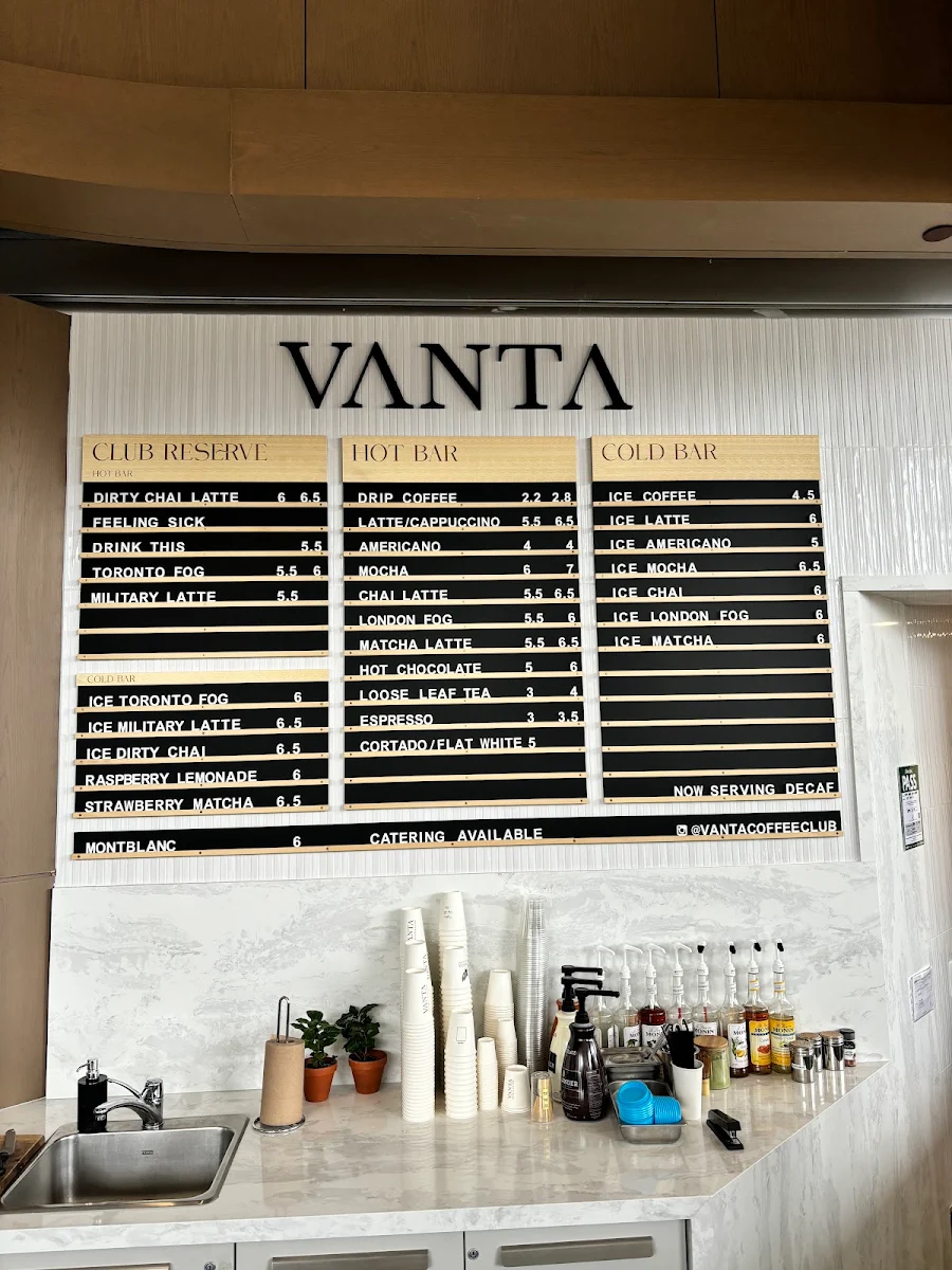 Menu, Vanta Coffee Club
