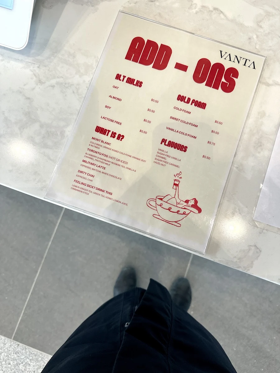Menu, Vanta Coffee Club