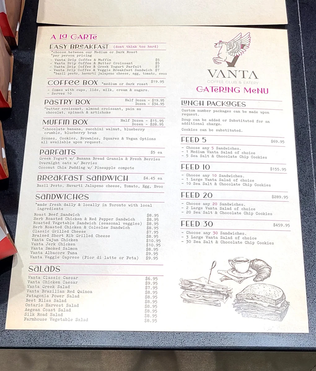 Menu, Vanta Coffee Club