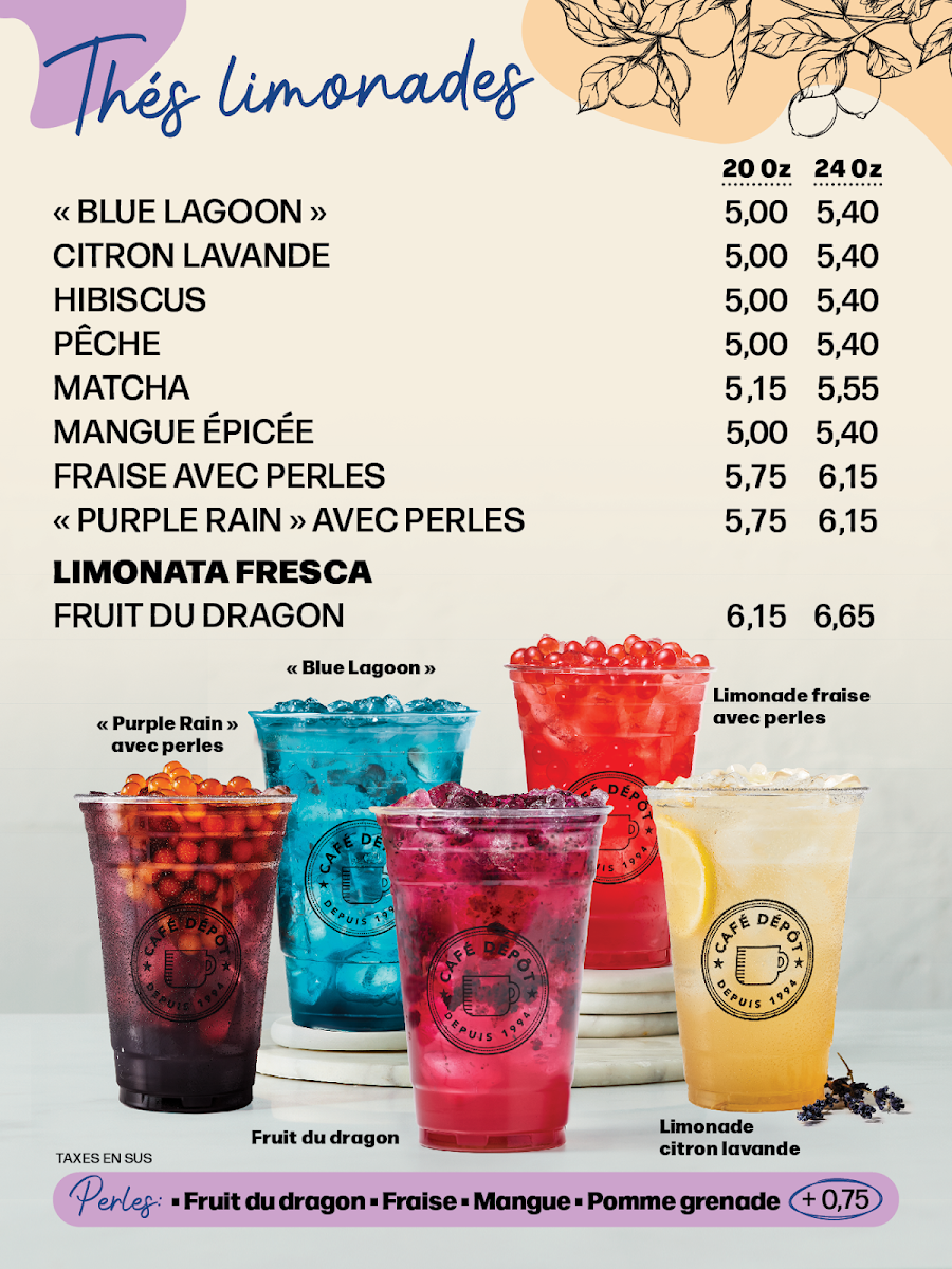 Menu, Café Dépôt