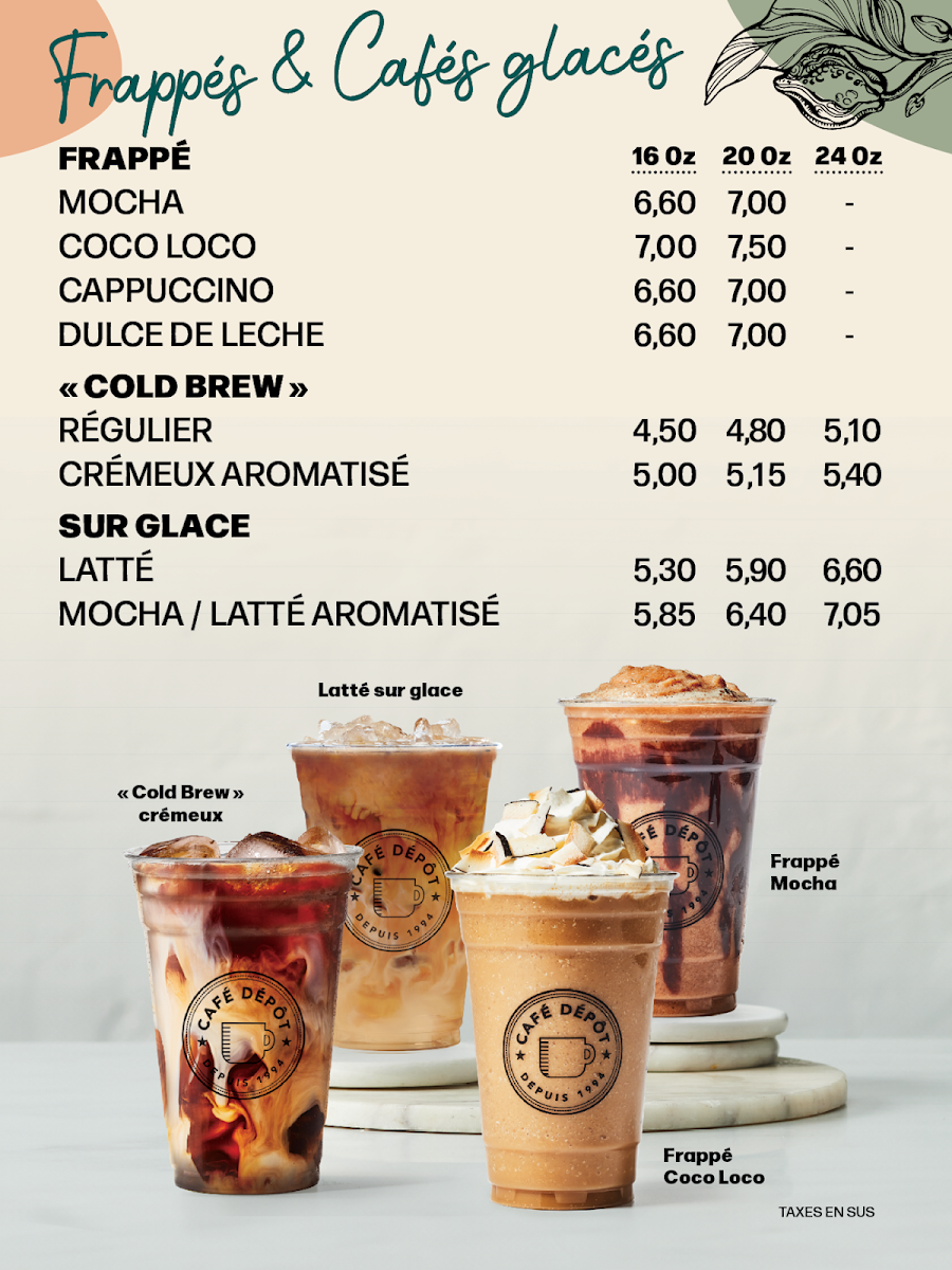Menu, Café Dépôt