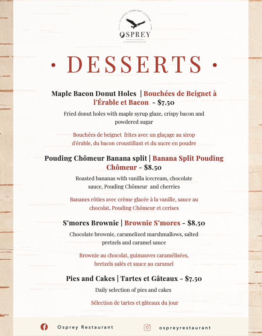 Menu, Osprey Restaurant