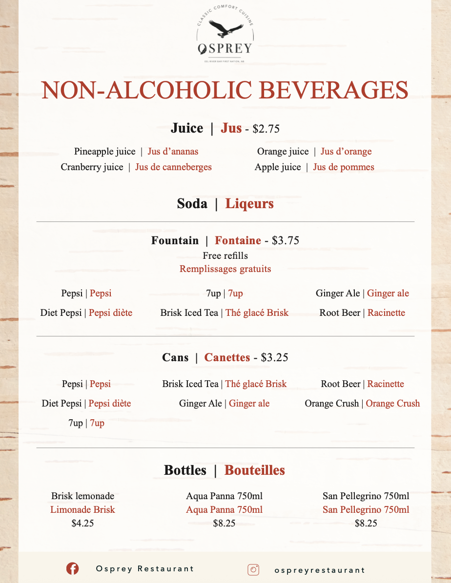 Menu, Osprey Restaurant