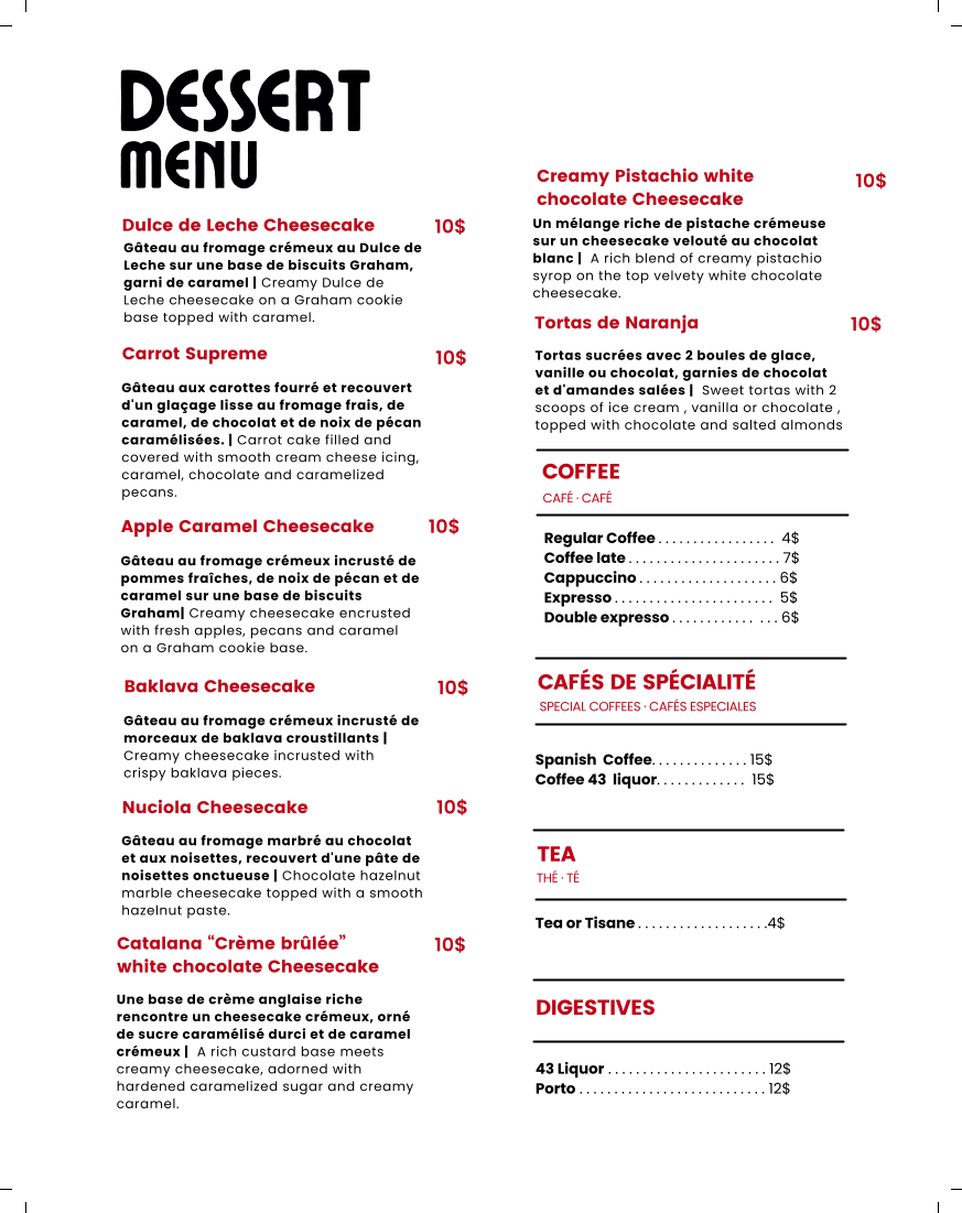 Menu, OLE Tapas
