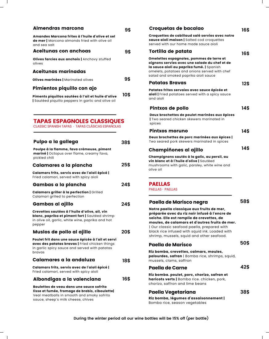 Menu, OLE Tapas
