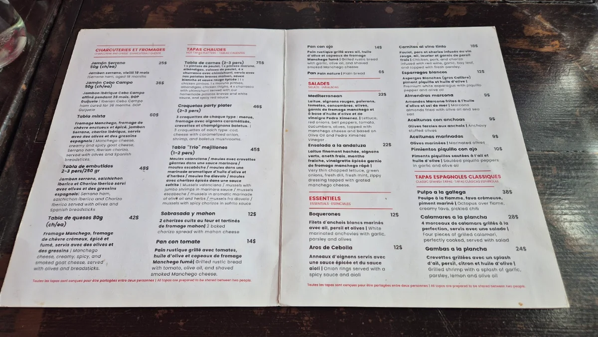 Menu, OLE Tapas
