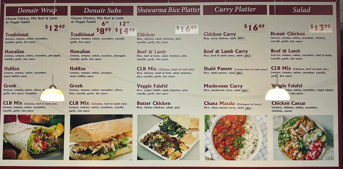 Menu, Tilbury Shop Donair