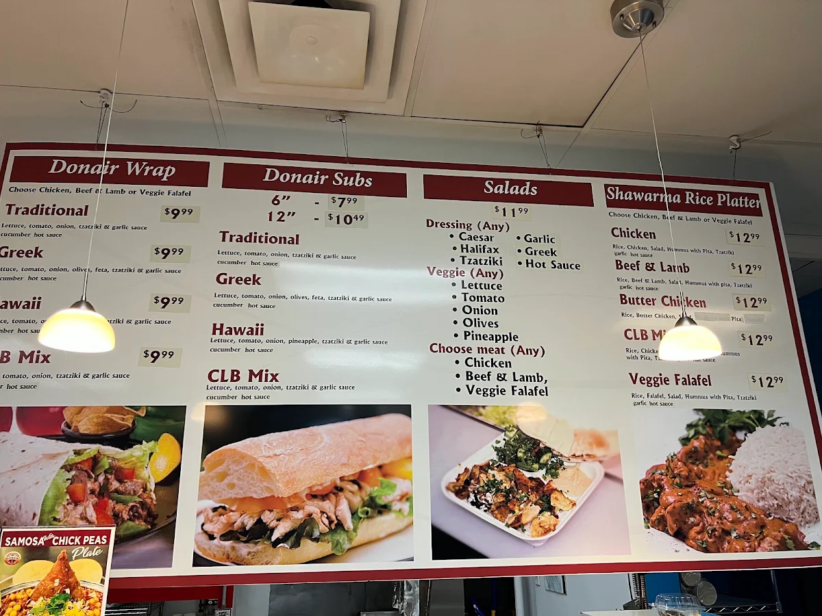 Menu, Tilbury Shop Donair