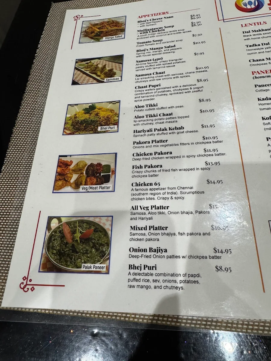 Menu, Bhoj Indian Cuisine