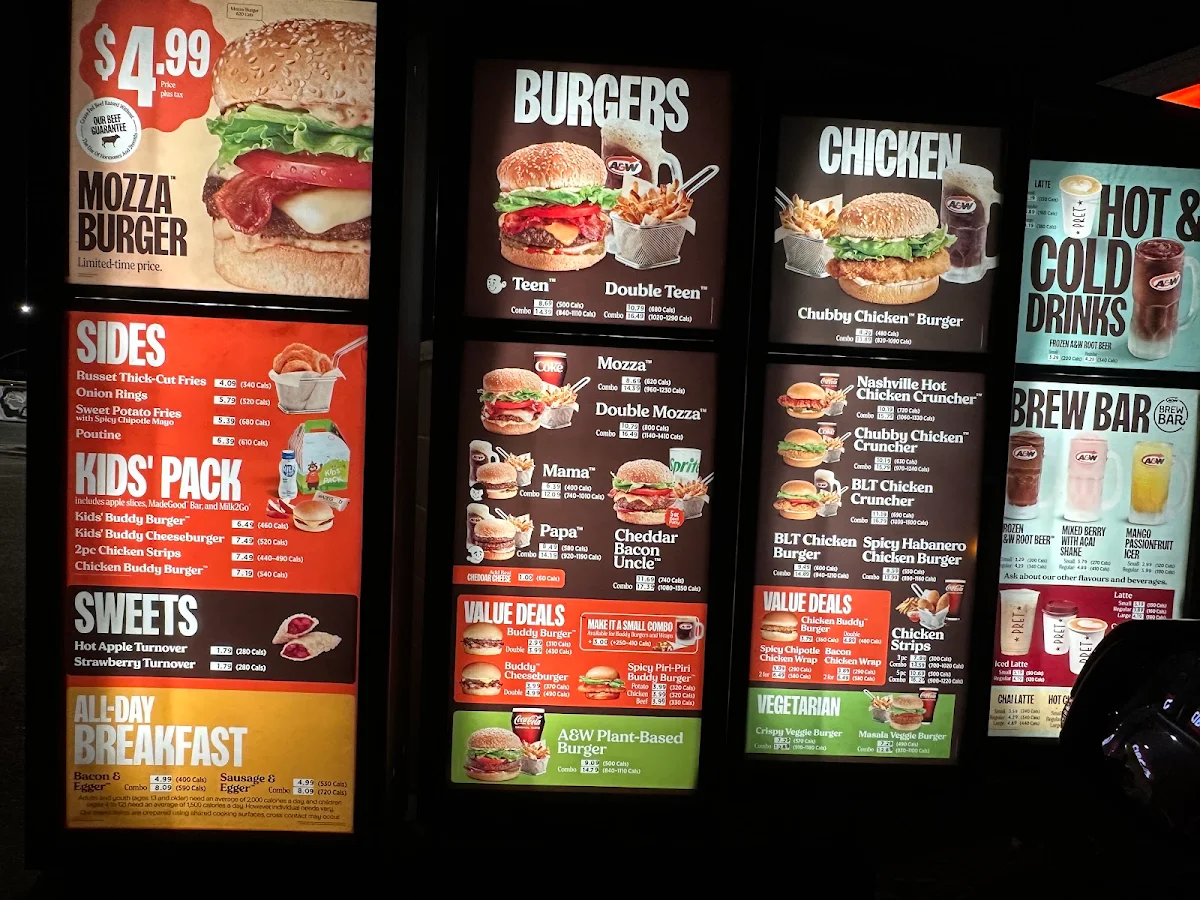 Menu, A&W Canada