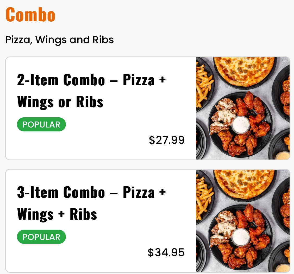 Menu, Wingz