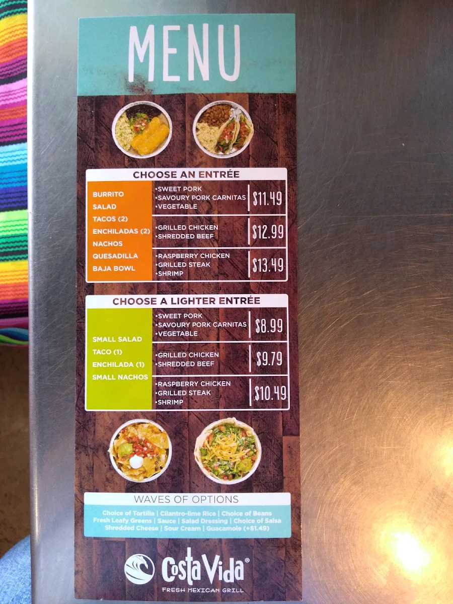Menu, Costa Fresh Mexican Grill