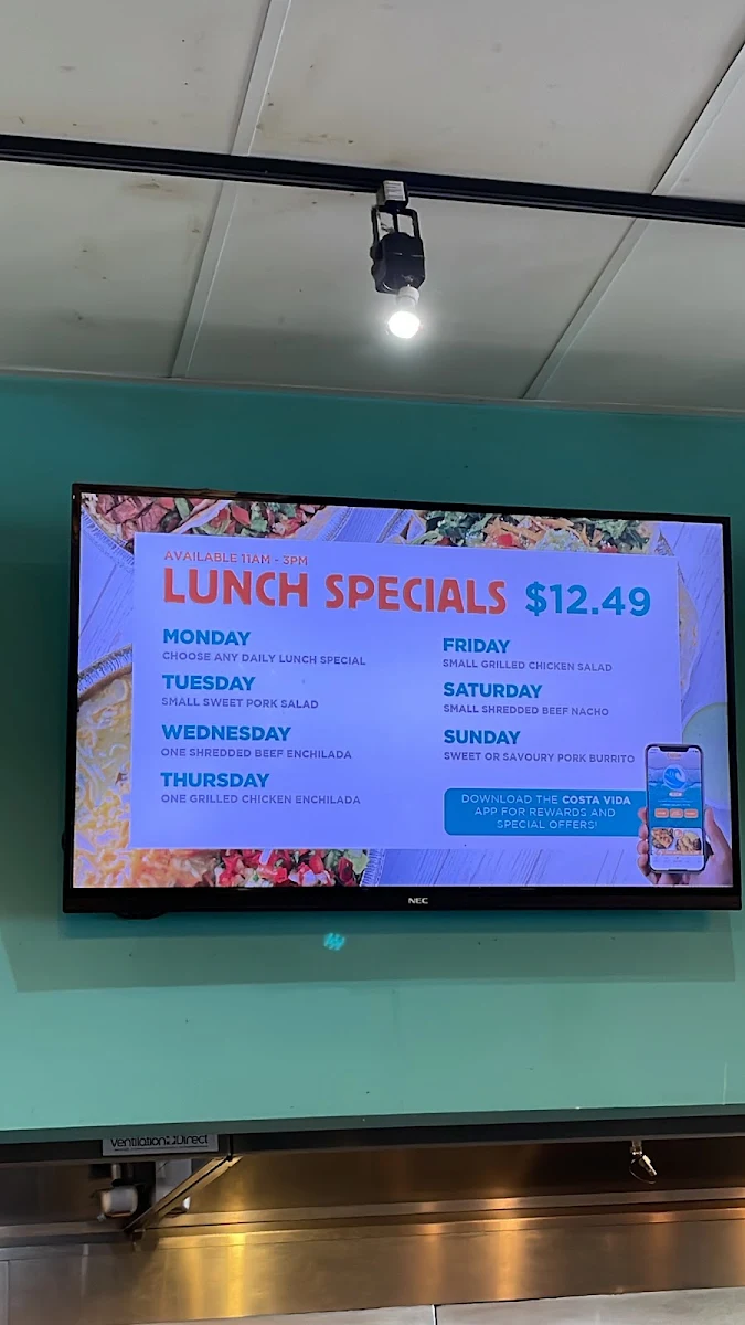 Menu, Costa Fresh Mexican Grill