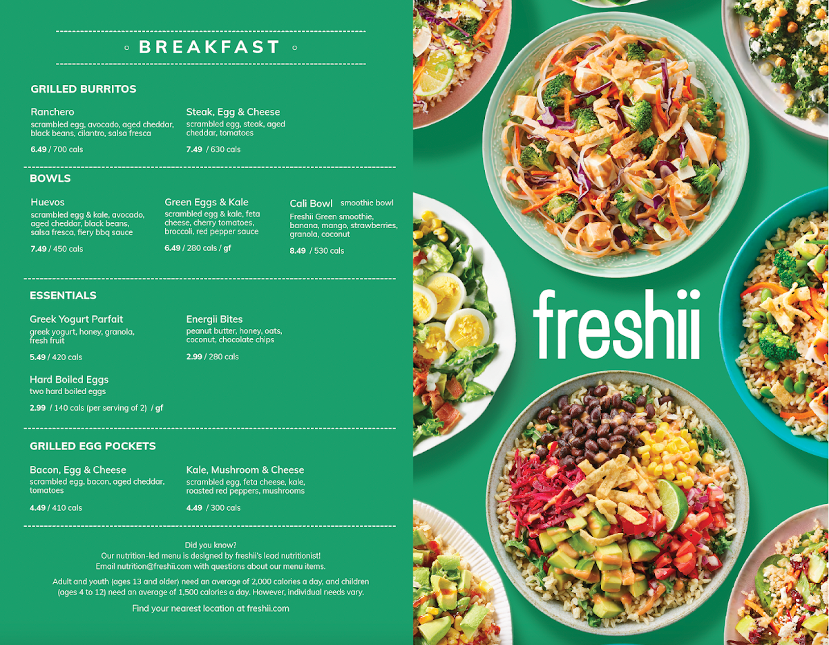Menu, Freshii