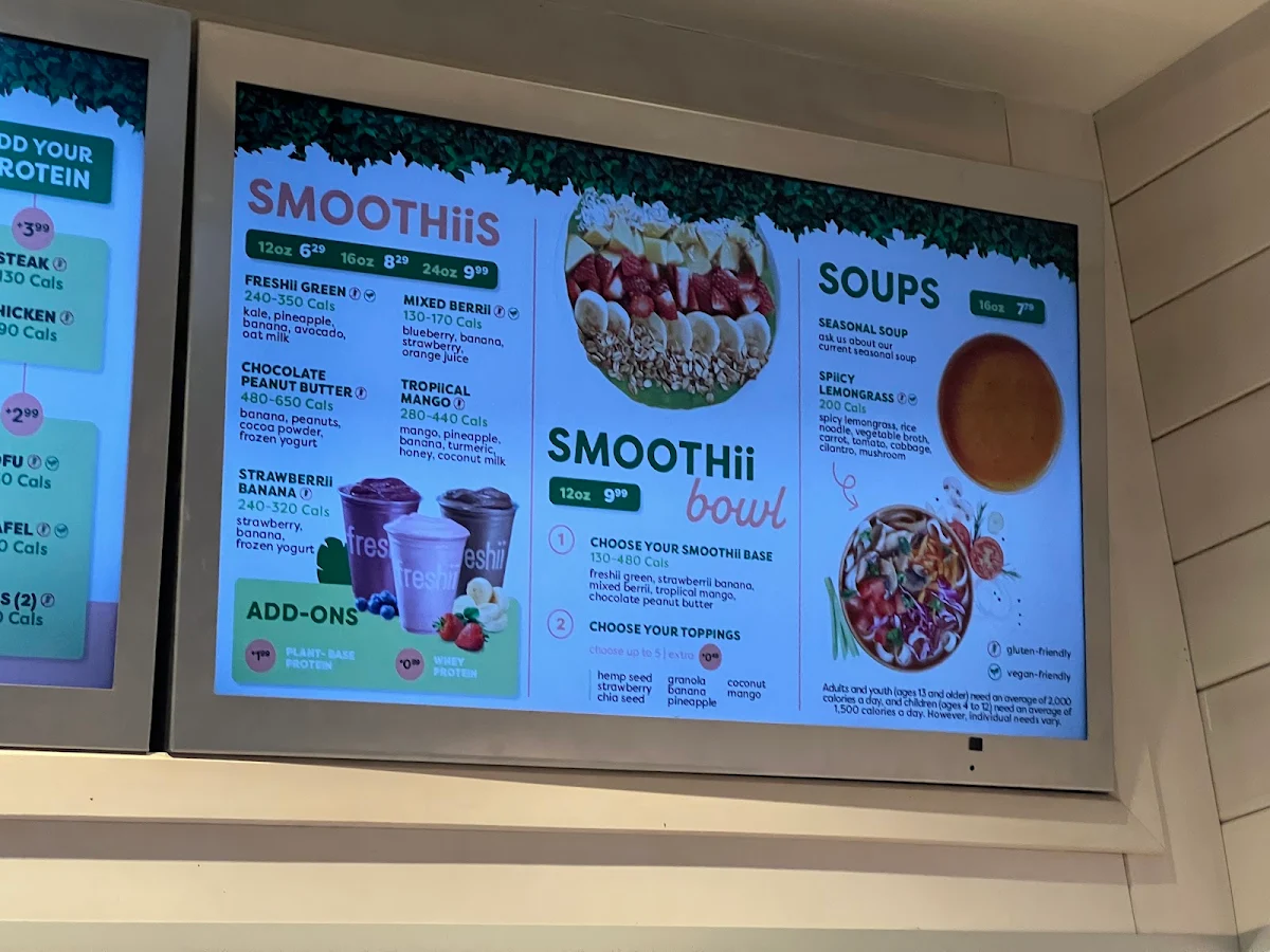 Menu, Freshii