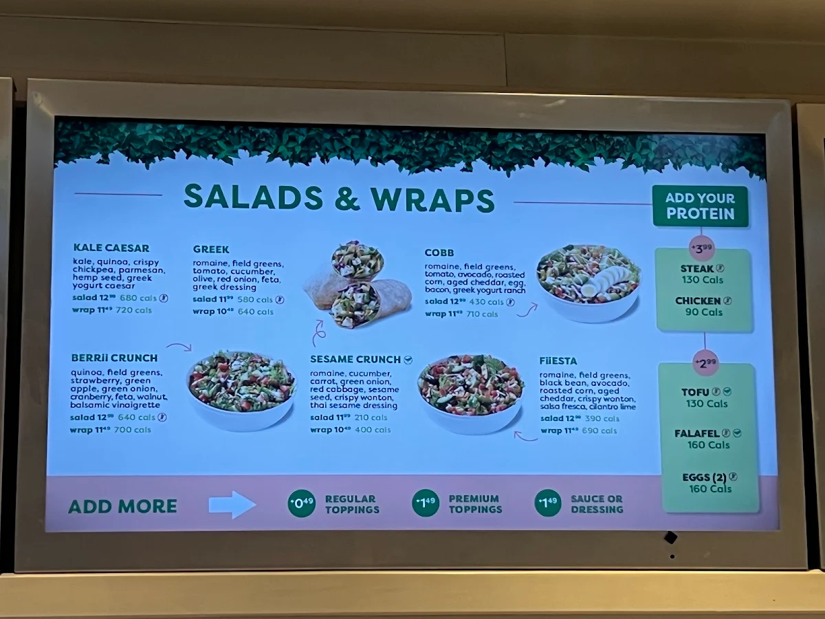 Menu, Freshii
