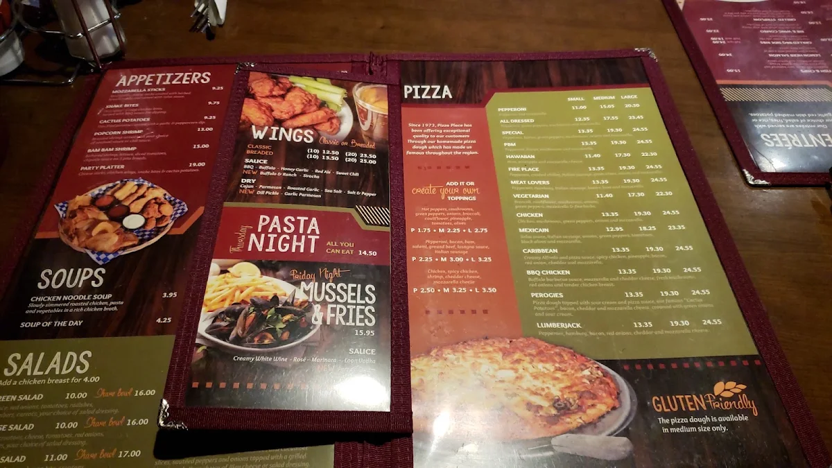 Menu, Pizza Place
