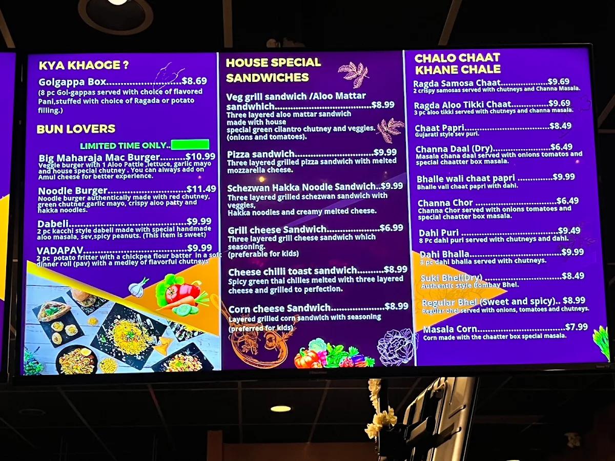 Menu, Chaatter Box Resturant Hamilton - Best Live Pani puri in canada