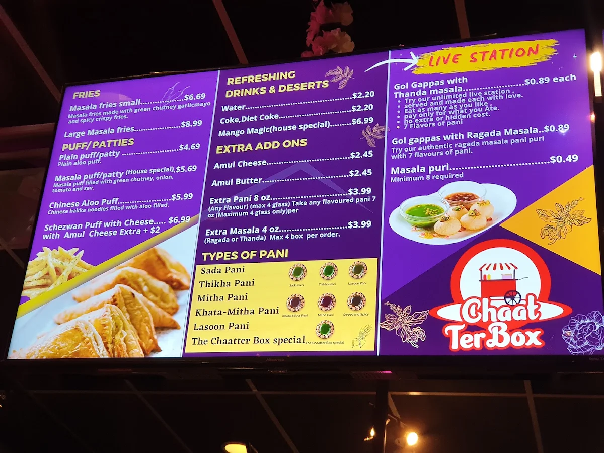 Menu, Chaatter Box Resturant Hamilton - Best Live Pani puri in canada