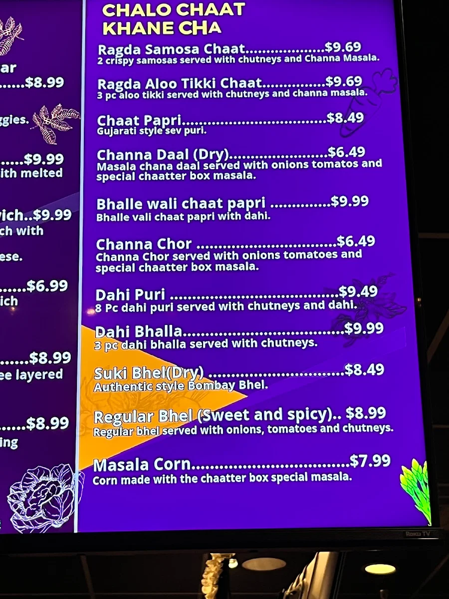 Menu, Chaatter Box Resturant Hamilton - Best Live Pani puri in canada
