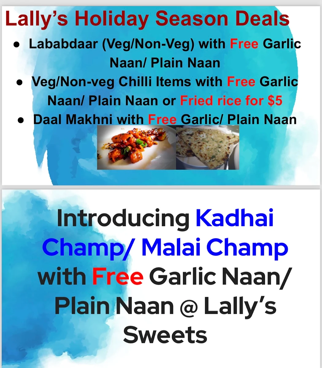 Menu, Lally's Sweets & Tandoori Restaurant