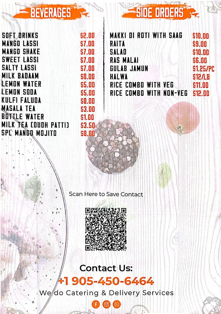 Menu, Lally's Sweets & Tandoori Restaurant